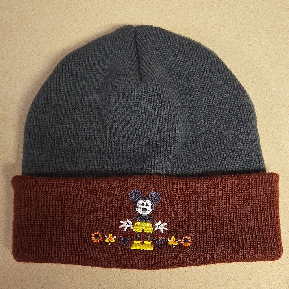 Disney Mickey Mouse Adult Beanie Hat Gray and Maroon
